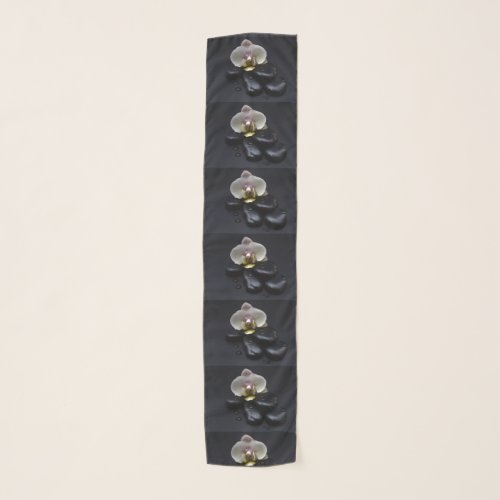 White Orchid On Black Stones Scarf