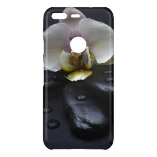 White Orchid On Black Stones Uncommon Google Pixel Case