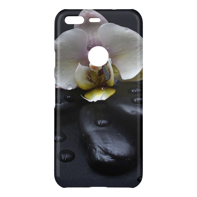 White Orchid On Black Stones Uncommon Google Pixel Case (Back)