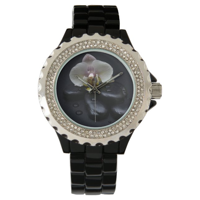 White Orchid On Black Stones Watch (Front)