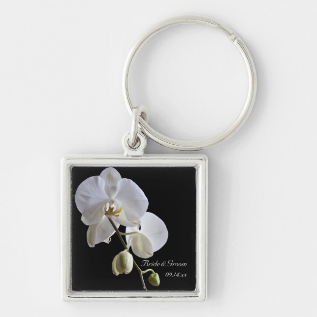 White Orchid on Black Wedding Keychain (Front)