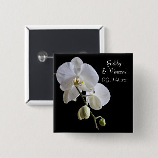 White Orchid on Black Wedding Pinback Button