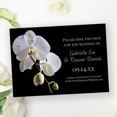 White Orchid on Black Wedding Save the Date