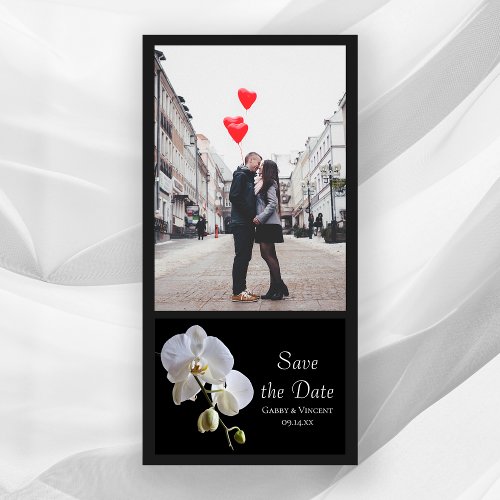 White Orchid on Black Wedding Save the Date