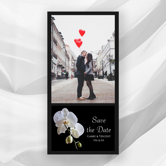 White Orchid on Black Wedding Save the Date (Creator Uploaded)