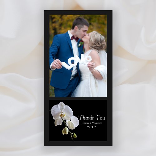 White Orchid on Black Wedding Thank You Photo Card