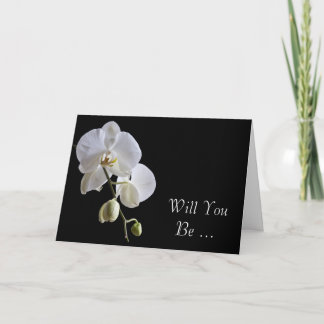 White Orchid on Black Will You Be My Bridesmaid Invitation
