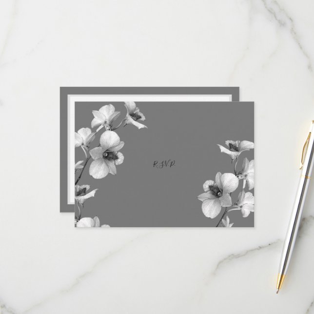 White Orchid on Gray  RSVP Card (Front/Back In Situ)