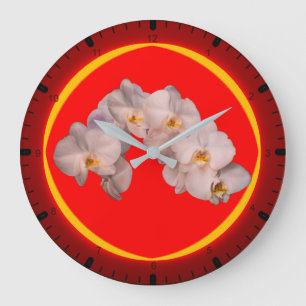 White orchid on red large clock
