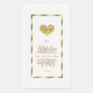White Orchid Pampas Grass Roses Monogram Wedding Paper Guest Towels