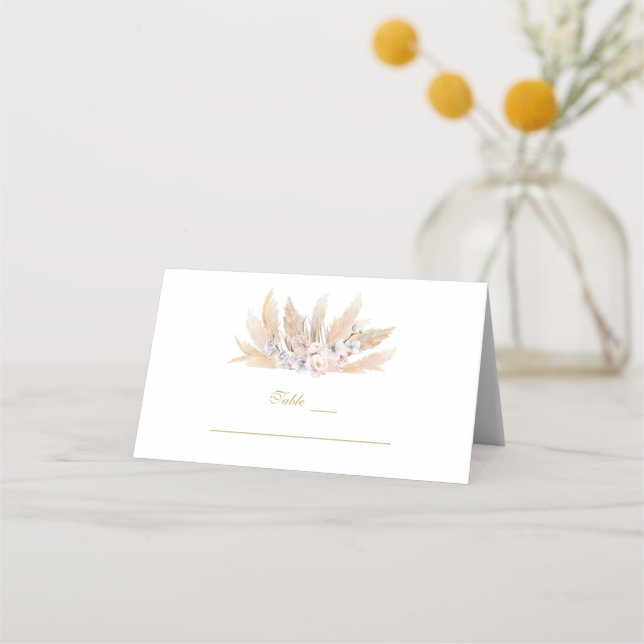 White Orchid Pampas Grass Wedding Table Number Place Card (Front)
