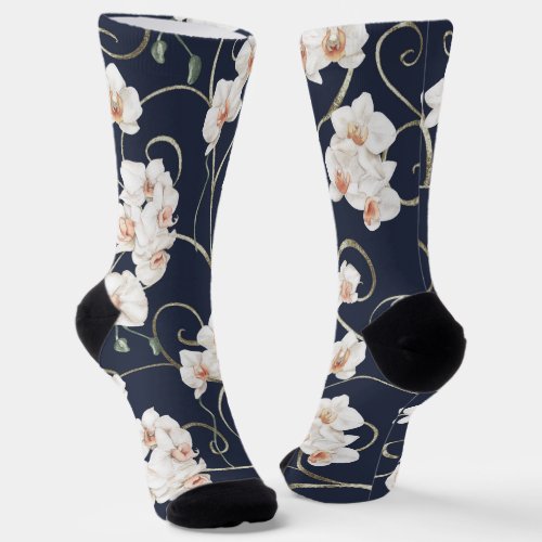 White Orchid Pattern Socks