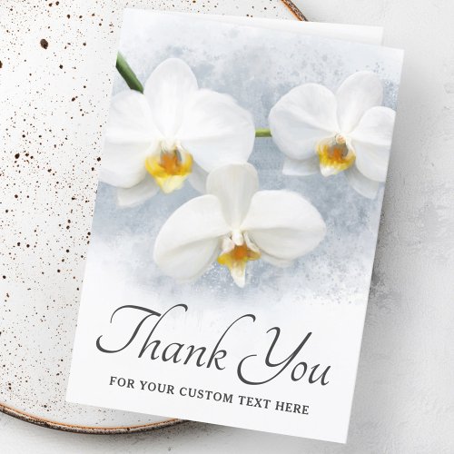 White orchid phalaenopsis custom text thank you card