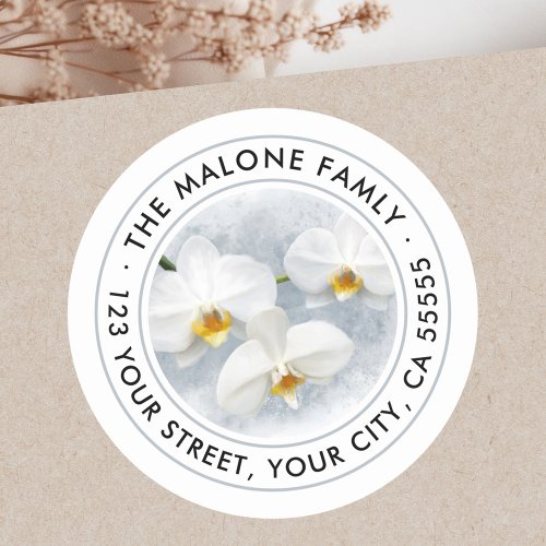 White orchid phalaenopsis painting return address  classic round sticker