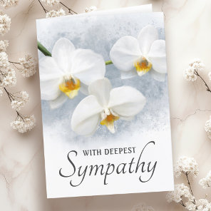 White orchid phalaenopsis with deepest sympathy card