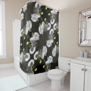 white orchid photo, tropical white floral photo shower curtain