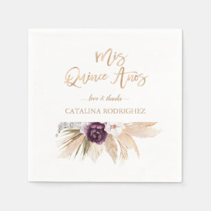 White Orchid Purple Rose Pampas Grass Quinceañera Napkins