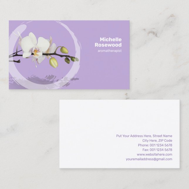 White Orchid Reflection on Water Soft Lavender Business Card (Front/Back)