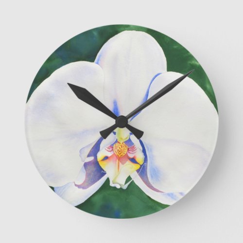 White Orchid Round Clock