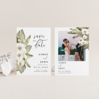 White Orchid Save the Date Invitation