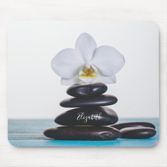 White Orchid,Therapist Zen Stones Mouse Pad (Front)