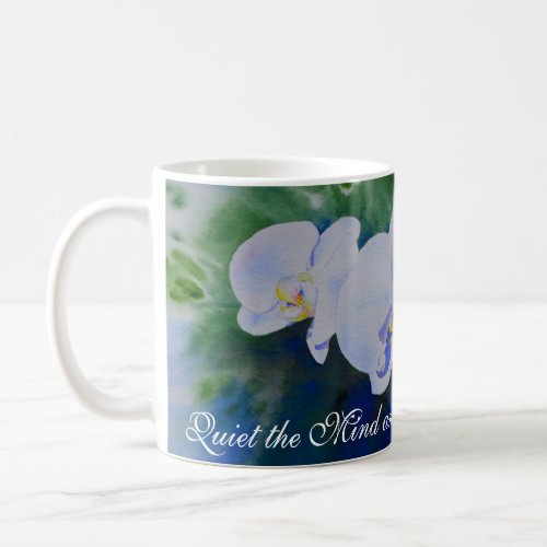 White orchid watercolor painting greenery  coffee mug