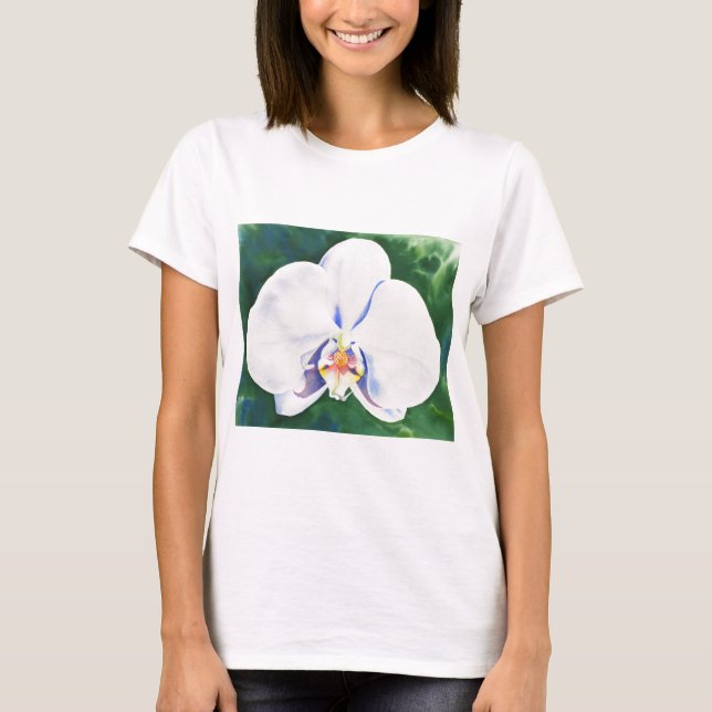 White Orchid watercolor painting T-Shirt (Front)