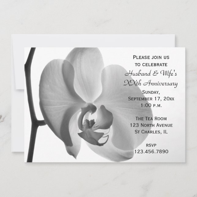 White Orchid Wedding Anniversary Party Invitation (Front)