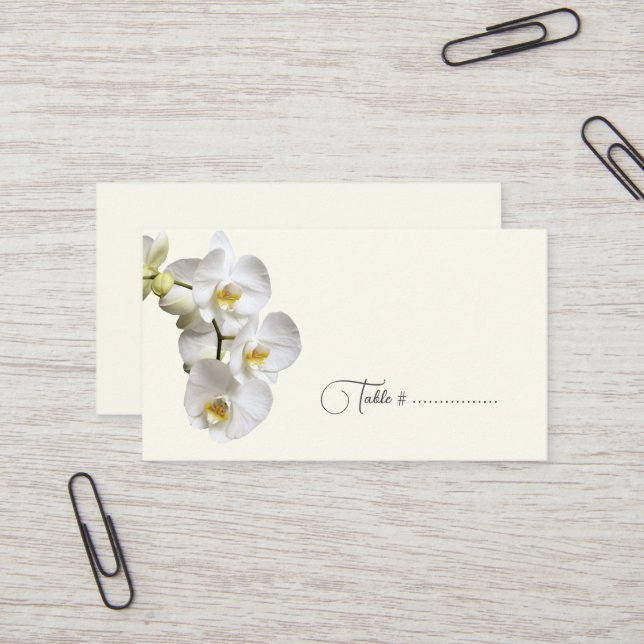 White Orchid Wedding Escort Place Cards Bulk (Front/Back In Situ)