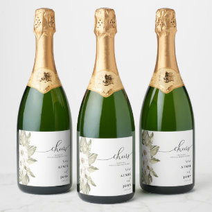 White Orchid Wedding Favor Sparkeling Wine Label