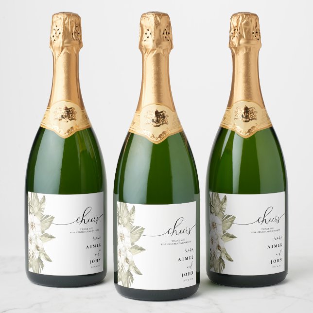 White Orchid Wedding Favor Sparkeling Wine Label (Bottles)