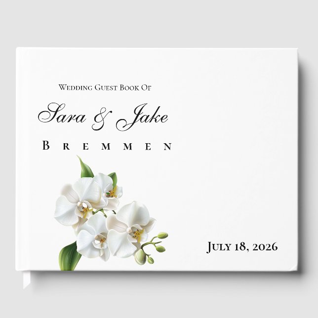 White Orchid Wedding Guest Book (Front)