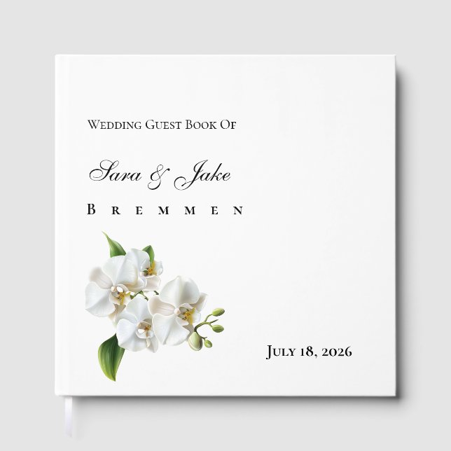 White Orchid Wedding Guest Book (Front)
