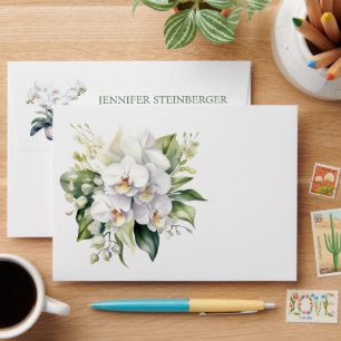 White Orchid Wedding Invitations Envelope