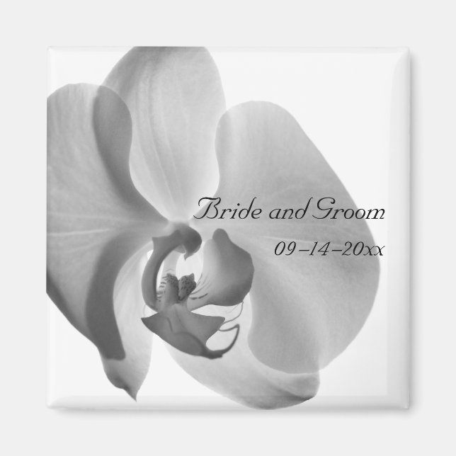 White Orchid Wedding Magnet (Front)