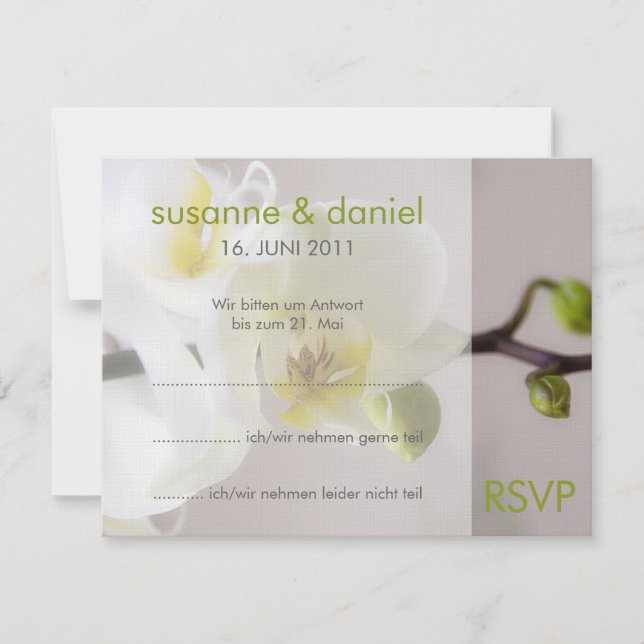 White Orchid Wedding Response Card (Front)