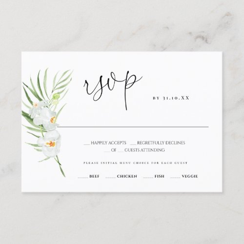 White Orchid  Wedding response card RSVP
