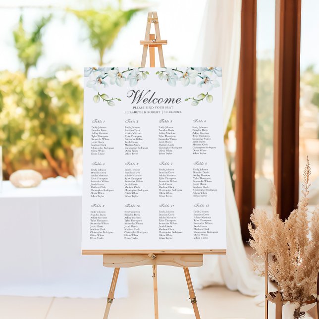 White Orchid Wedding Seating Chart Elegant Foam Board (White Orchid Wedding Seating Chart Elegant Foam Board)
