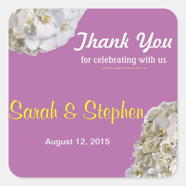 White Orchid Wedding Thank You Label Sticker (Front)
