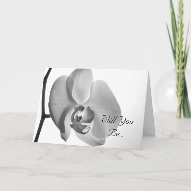 White Orchid Will You Be My Bridesmaid Invitation (Front)