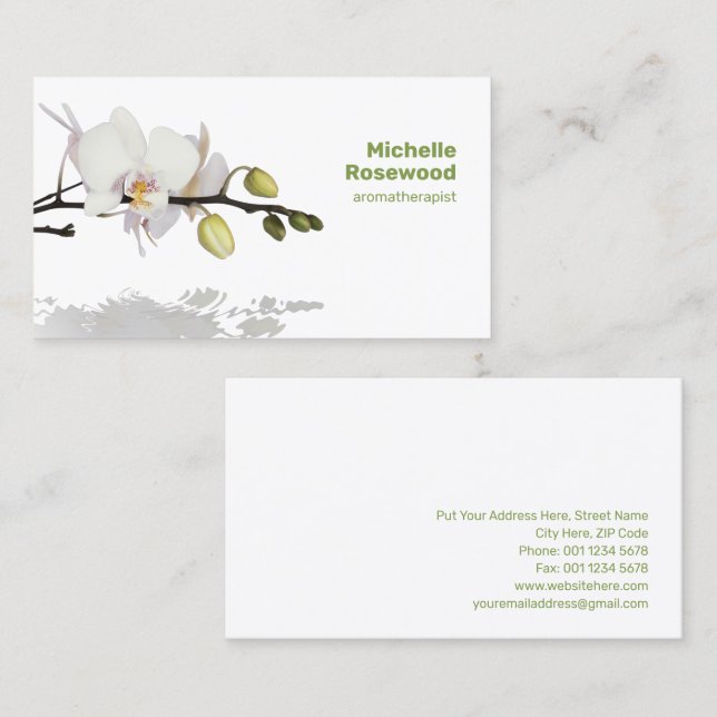 White Orchid with Reflection on Water Business Card (Front/Back)