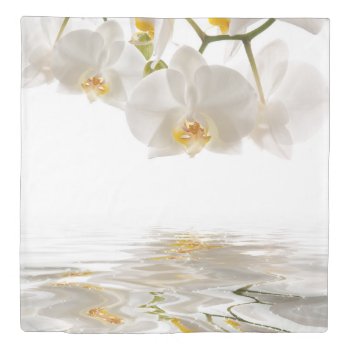 White Orchids (1 Side) Queen Duvet Cover by FantasyPillows at Zazzle