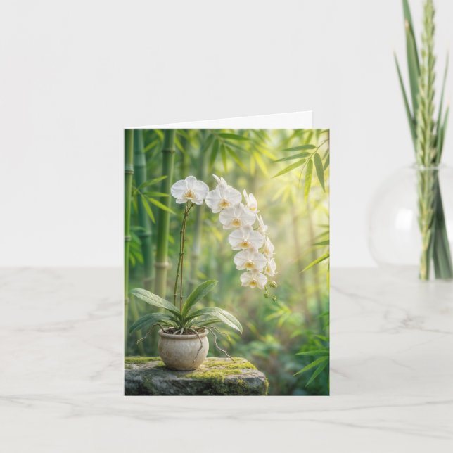 White Orchids and Bamboo Note Card (Front)