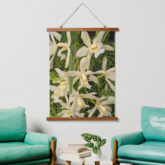 White Orchids and Ferns Floral Hanging Tapestry (Living Room)