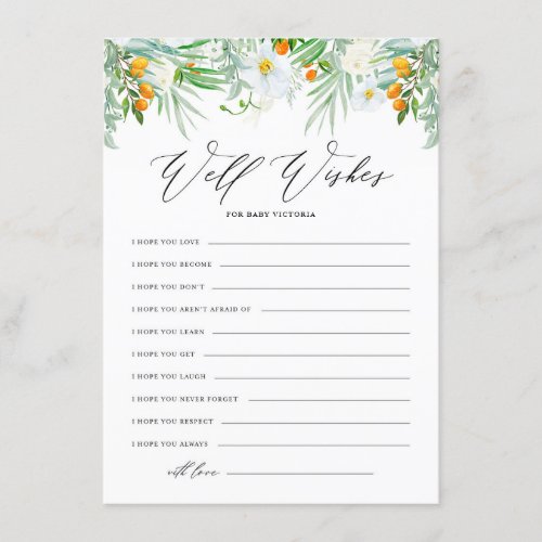White Orchids and Kumquats Baby Shower Well Wishes Enclosure Card