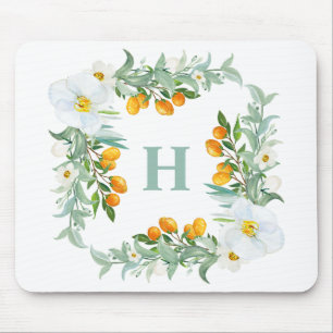 White Orchids and Kumquats Tropical Monogram Mouse Pad