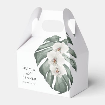 White Orchids And Monstera Leaf Tropical Floral Favor Boxes by Oasis_Landing at Zazzle