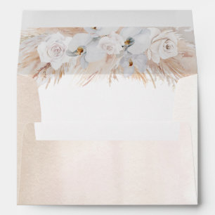 White Orchids and Pampas Grass Modern Soft Pastel Envelope