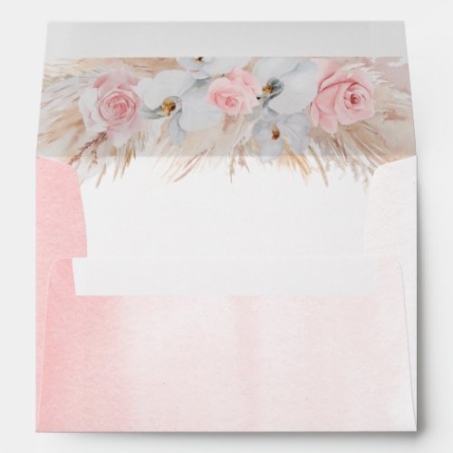 White Orchids and Pampas Grass Pink Roses Elegant Envelope