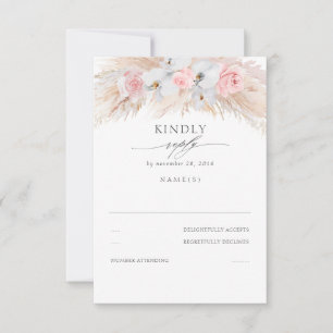 White Orchids and Pink Roses Pampas Wedding RSVP Card
